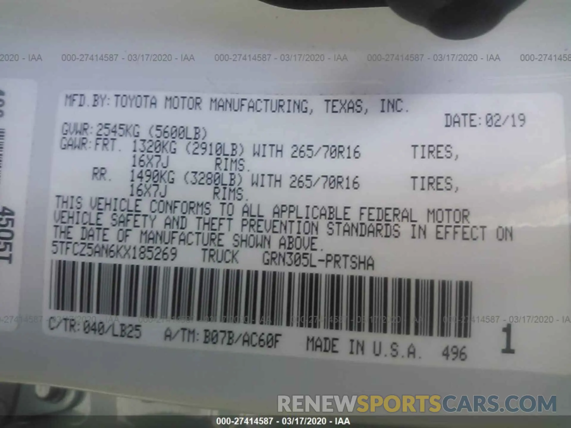 9 Photograph of a damaged car 5TFCZ5AN6KX185269 TOYOTA TACOMA 2019