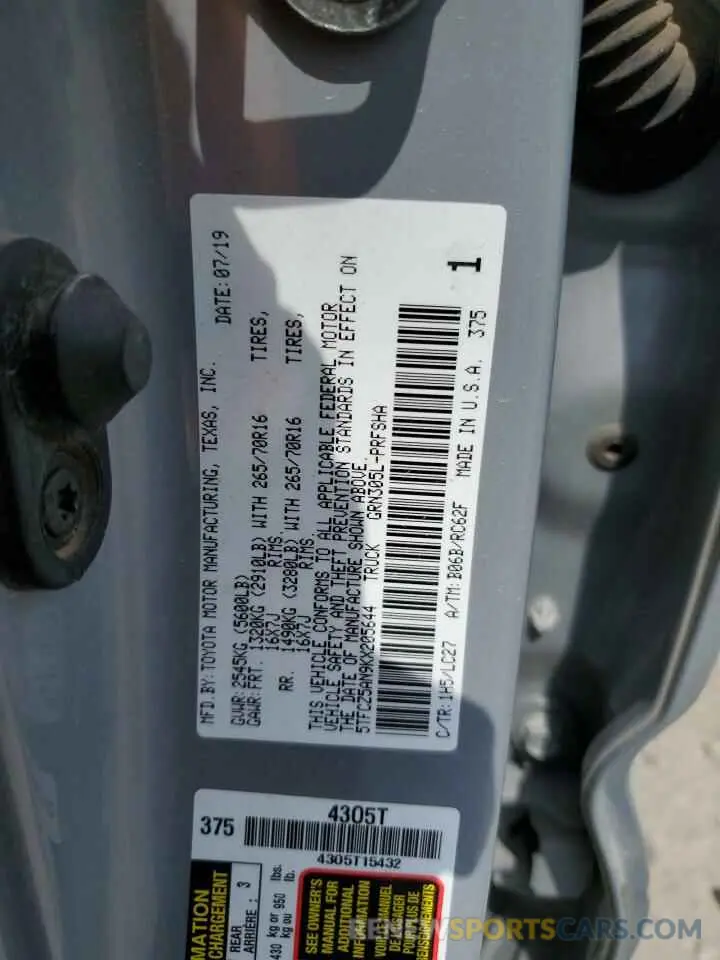 13 Фотография поврежденного автомобиля 5TFCZ5AN9KX205644 TOYOTA TACOMA 2019