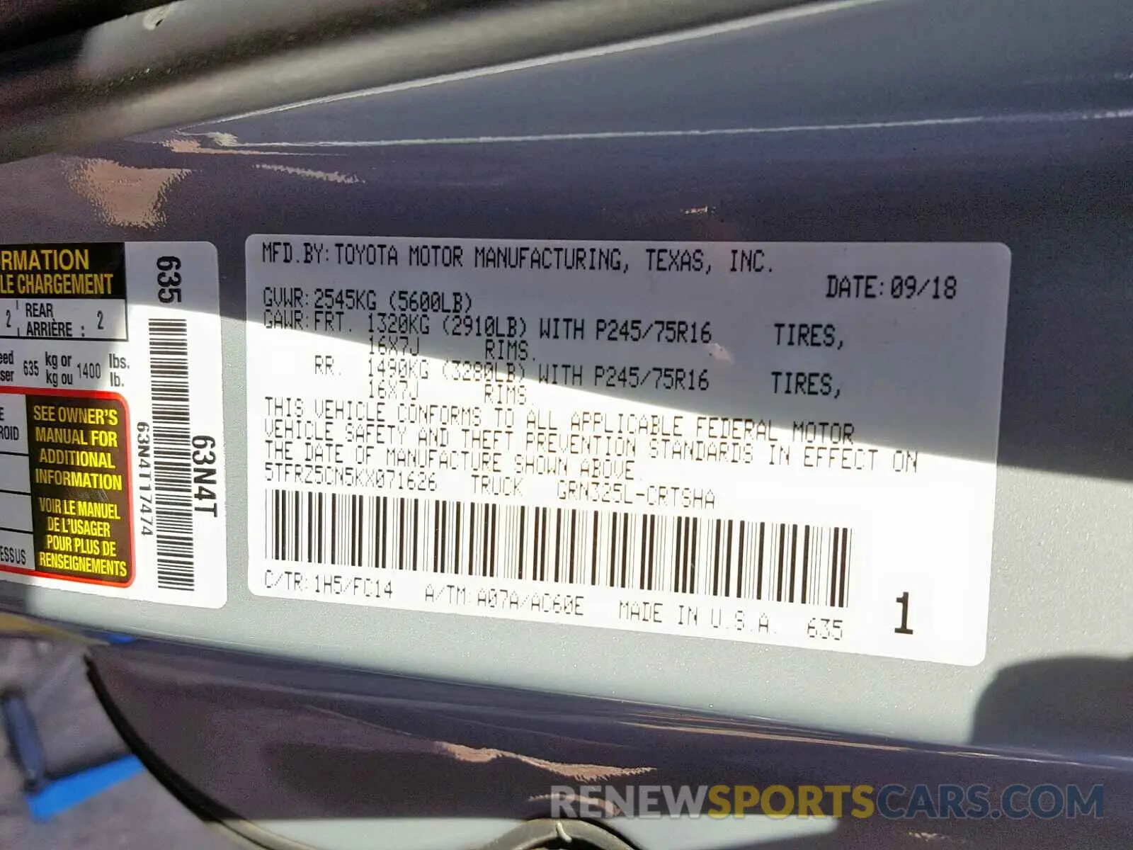 10 Photograph of a damaged car 5TFRZ5CN5KX071626 TOYOTA TACOMA 2019