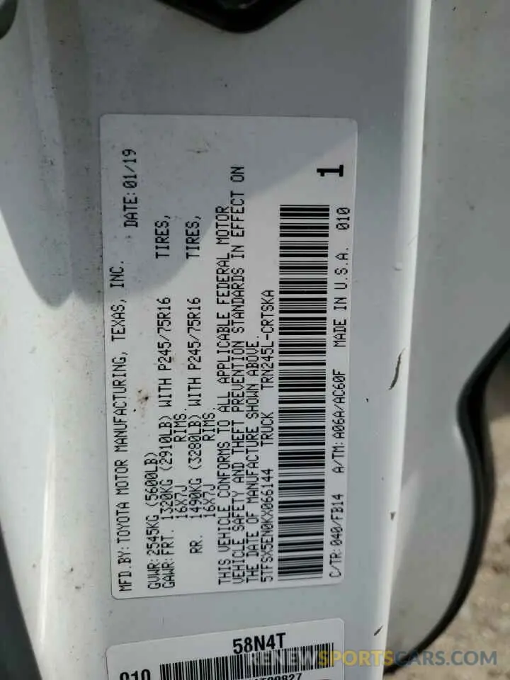 12 Photograph of a damaged car 5TFSX5EN0KX066144 TOYOTA TACOMA 2019