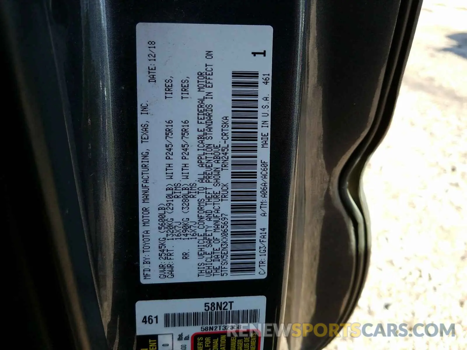 10 Photograph of a damaged car 5TFSX5EN3KX065697 TOYOTA TACOMA 2019
