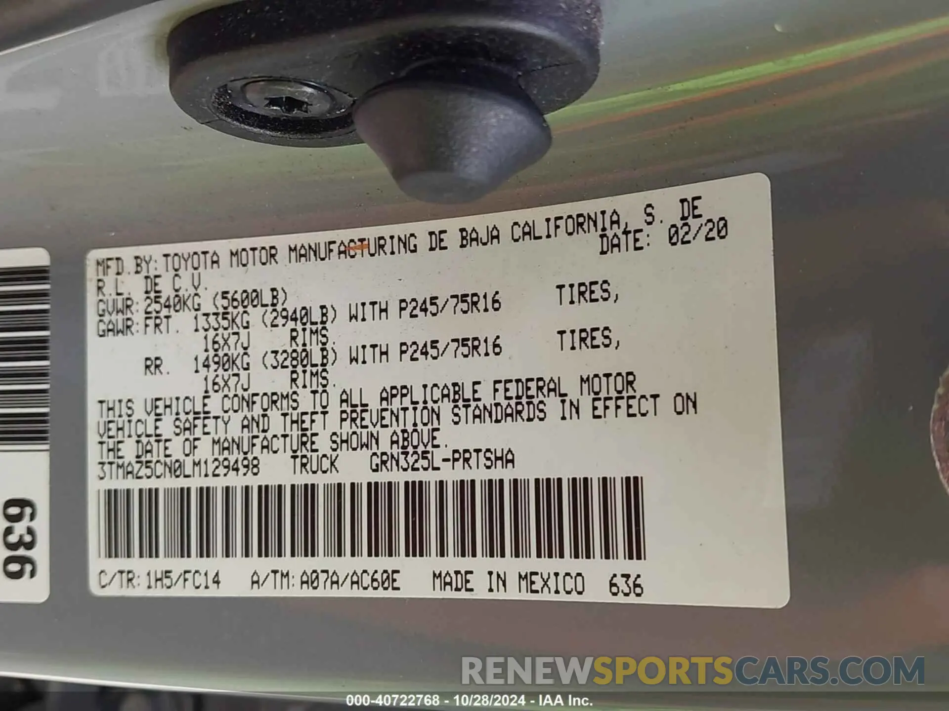 9 Photograph of a damaged car 3TMAZ5CN0LM129498 TOYOTA TACOMA 2020