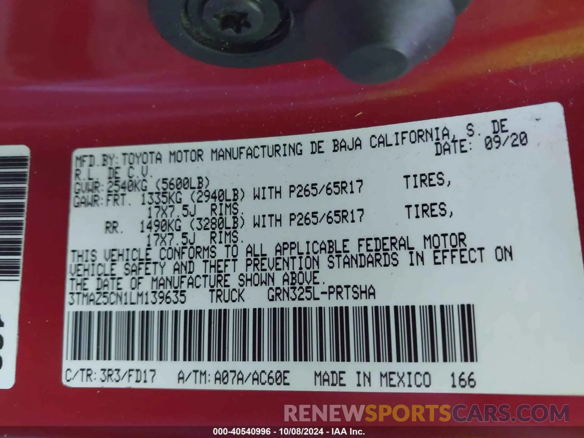 9 Photograph of a damaged car 3TMAZ5CN1LM139635 TOYOTA TACOMA 2020
