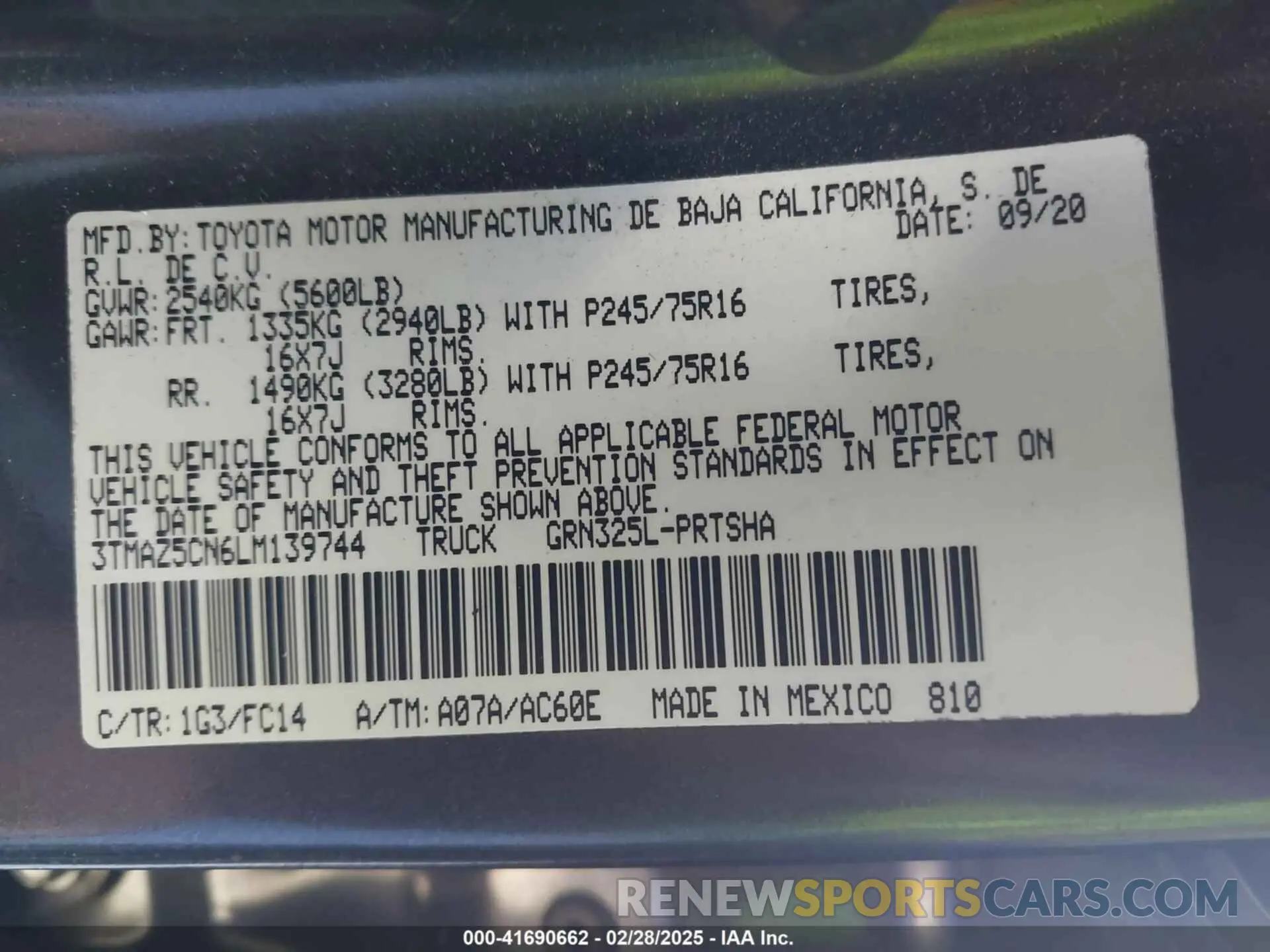 9 Photograph of a damaged car 3TMAZ5CN6LM139744 TOYOTA TACOMA 2020