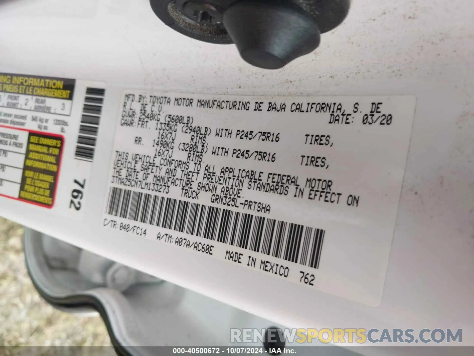 9 Фотография поврежденного автомобиля 3TMAZ5CN7LM133273 TOYOTA TACOMA 2020