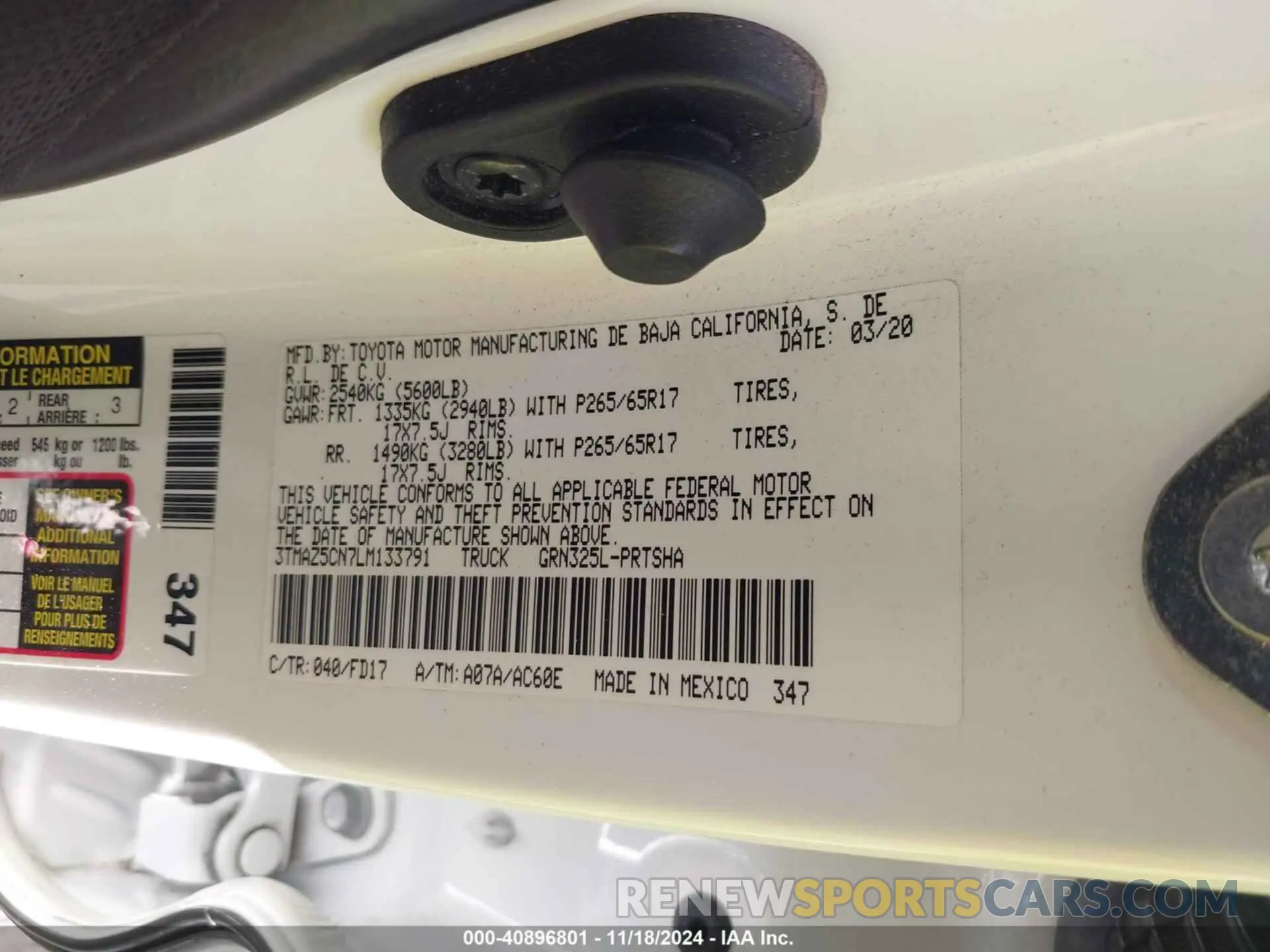 9 Фотография поврежденного автомобиля 3TMAZ5CN7LM133791 TOYOTA TACOMA 2020
