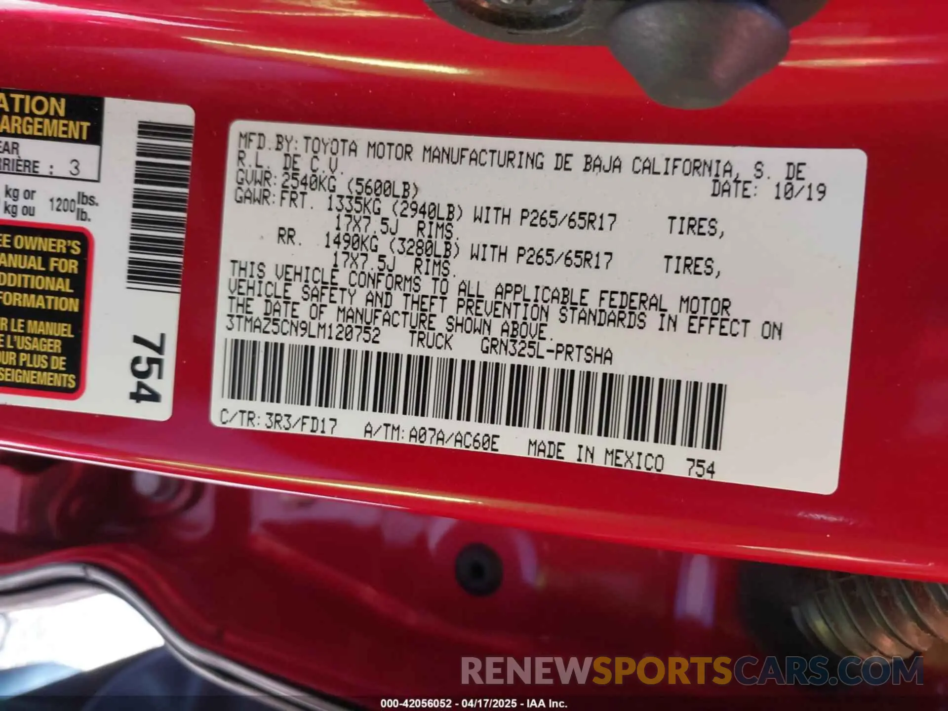 9 Фотография поврежденного автомобиля 3TMAZ5CN9LM120752 TOYOTA TACOMA 2020