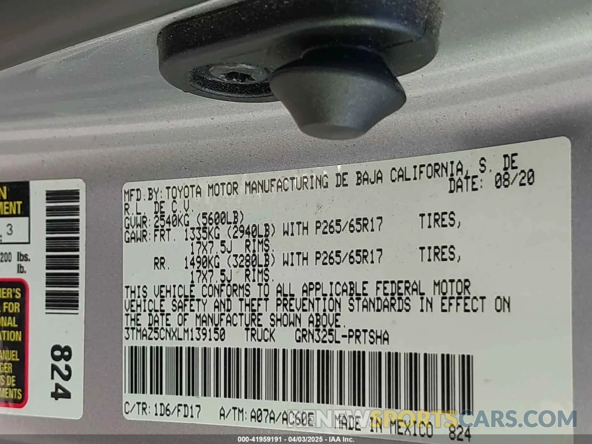 9 Фотография поврежденного автомобиля 3TMAZ5CNXLM139150 TOYOTA TACOMA 2020
