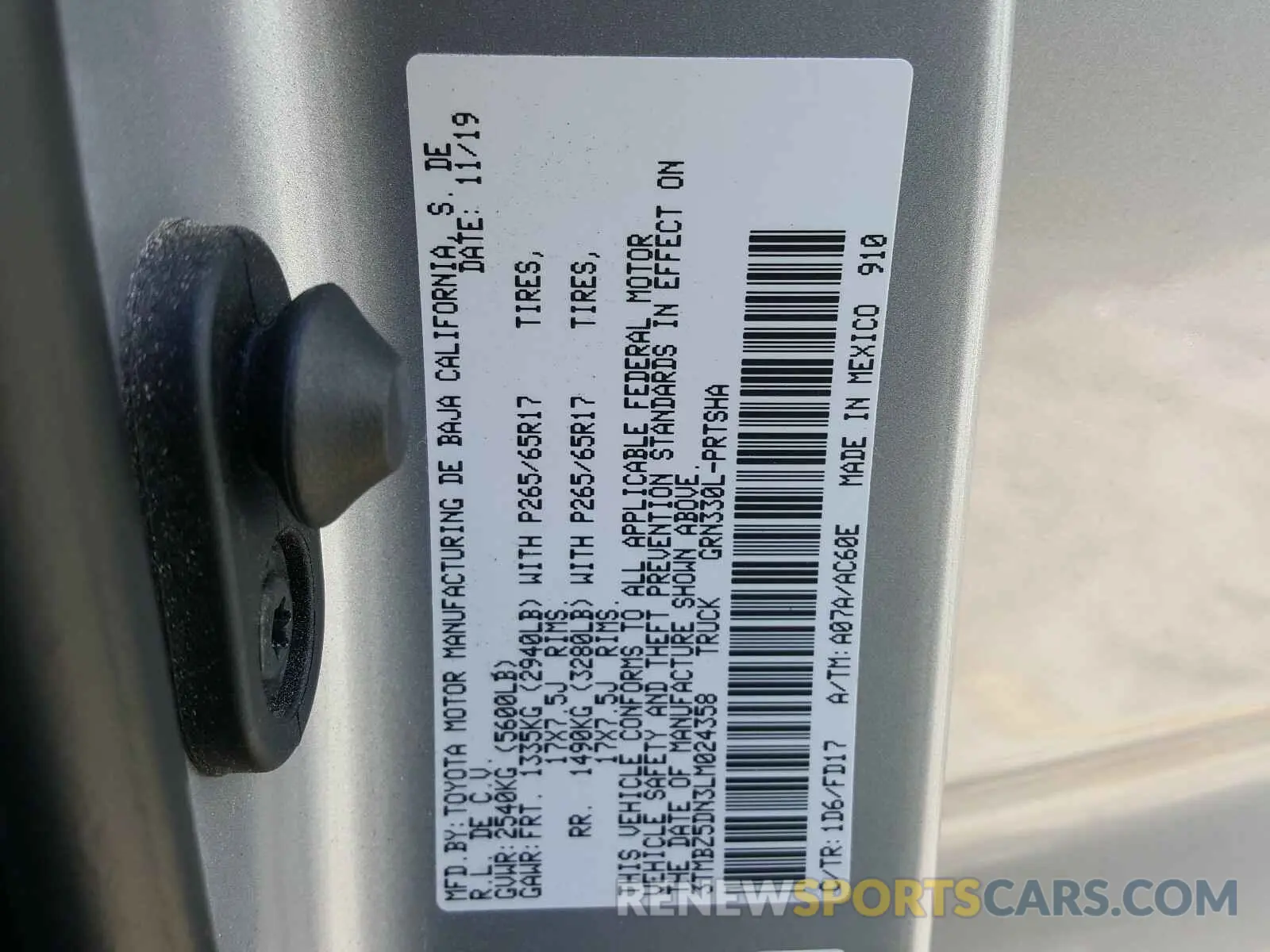 10 Фотография поврежденного автомобиля 3TMBZ5DN3LM024358 TOYOTA TACOMA 2020