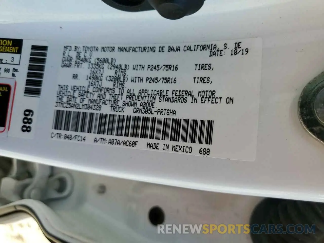 14 Фотография поврежденного автомобиля 3TMCZ5AN2LM304328 TOYOTA TACOMA 2020