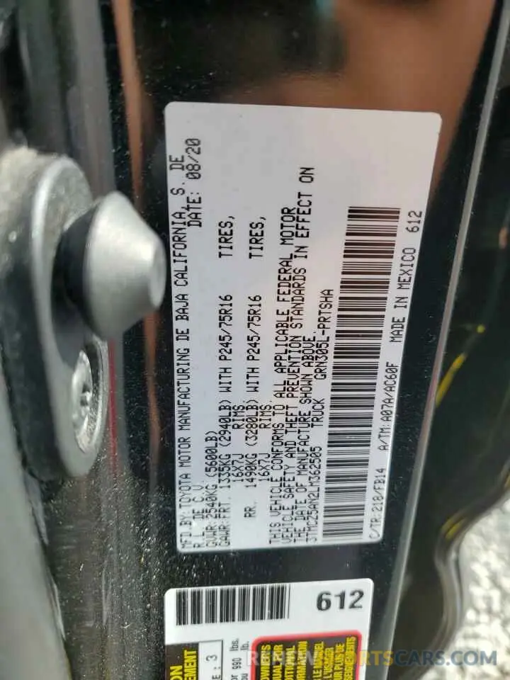 12 Фотография поврежденного автомобиля 3TMCZ5AN2LM362505 TOYOTA TACOMA 2020
