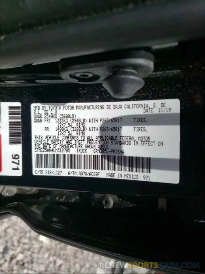 10 Photograph of a damaged car 3TMCZ5AN4LM312785 TOYOTA TACOMA 2020
