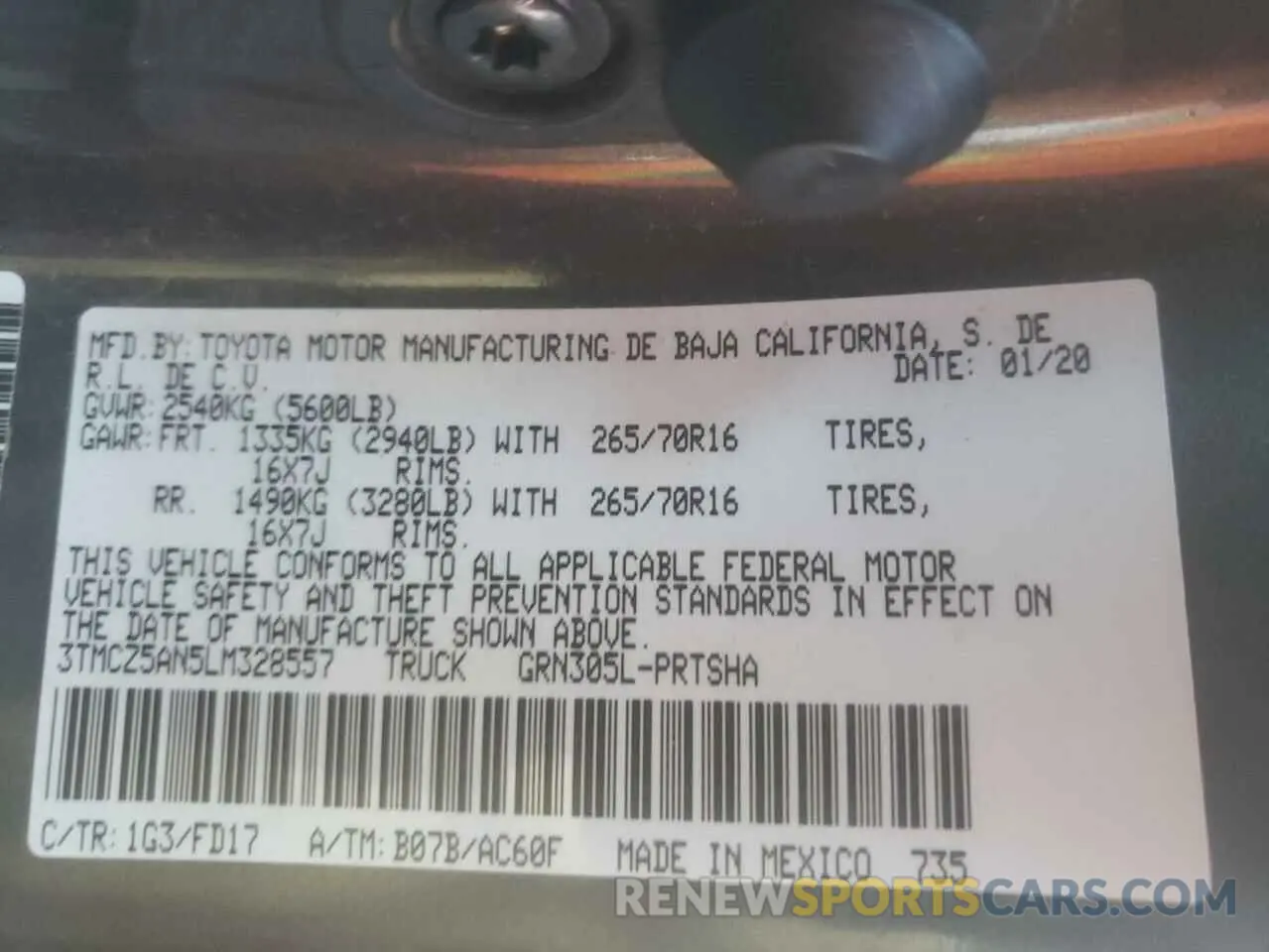 12 Photograph of a damaged car 3TMCZ5AN5LM328557 TOYOTA TACOMA 2020
