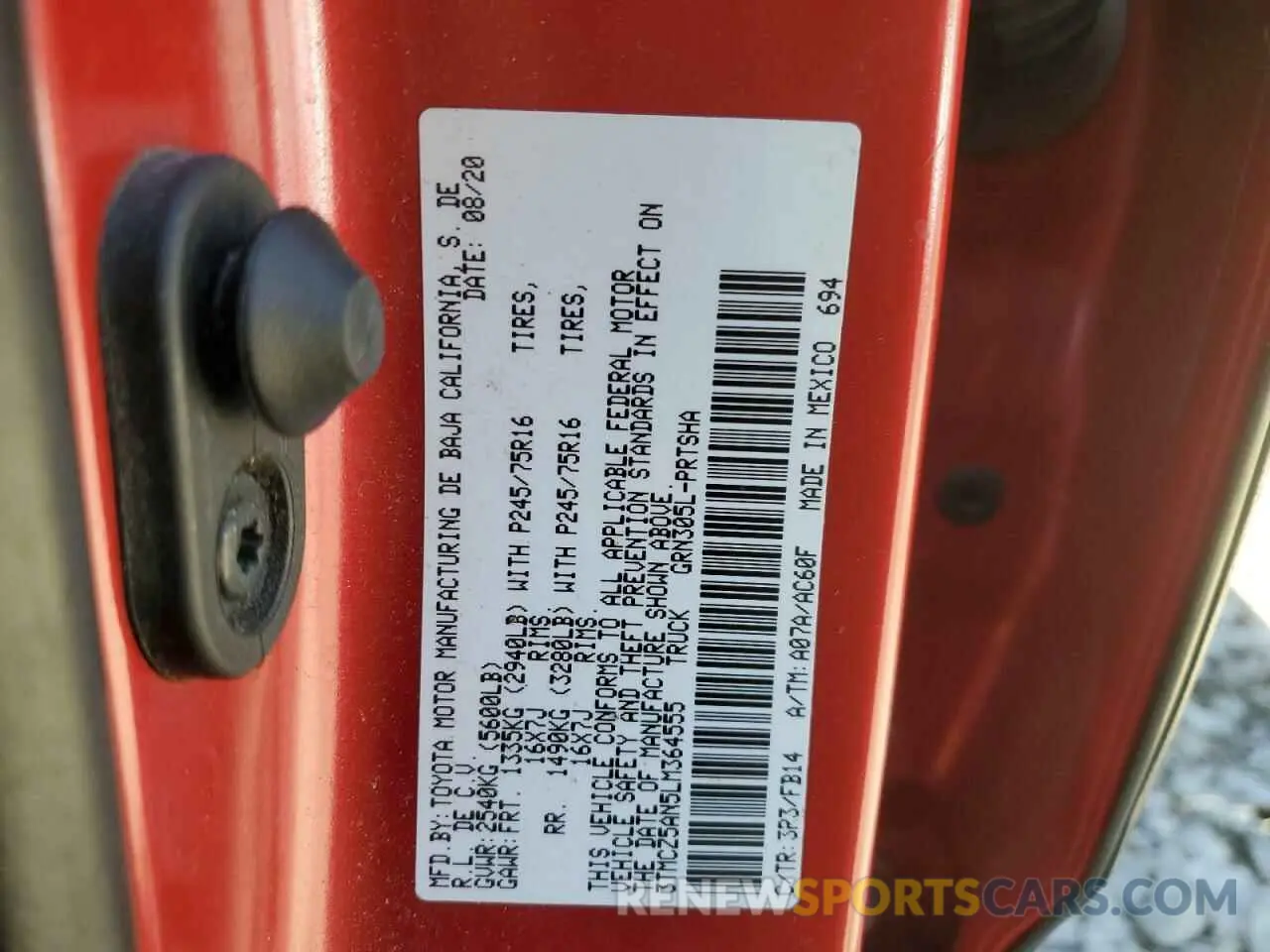 14 Photograph of a damaged car 3TMCZ5AN5LM364555 TOYOTA TACOMA 2020