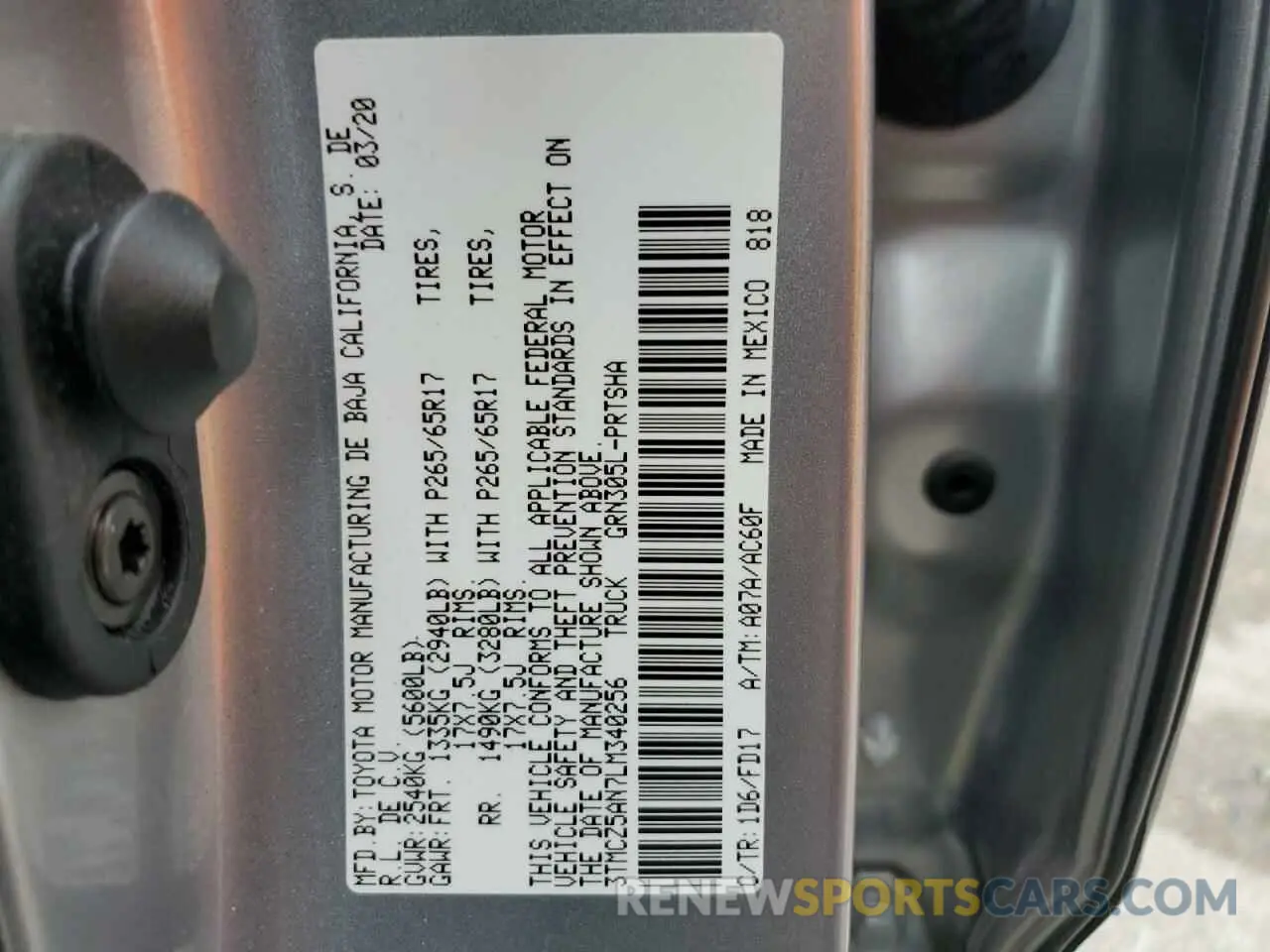 12 Фотография поврежденного автомобиля 3TMCZ5AN7LM340256 TOYOTA TACOMA 2020