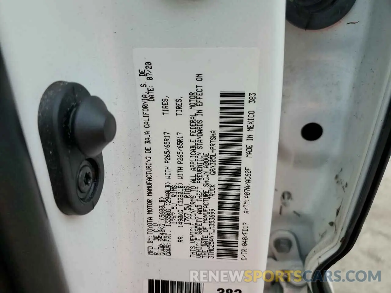 10 Фотография поврежденного автомобиля 3TMCZ5AN7LM353699 TOYOTA TACOMA 2020