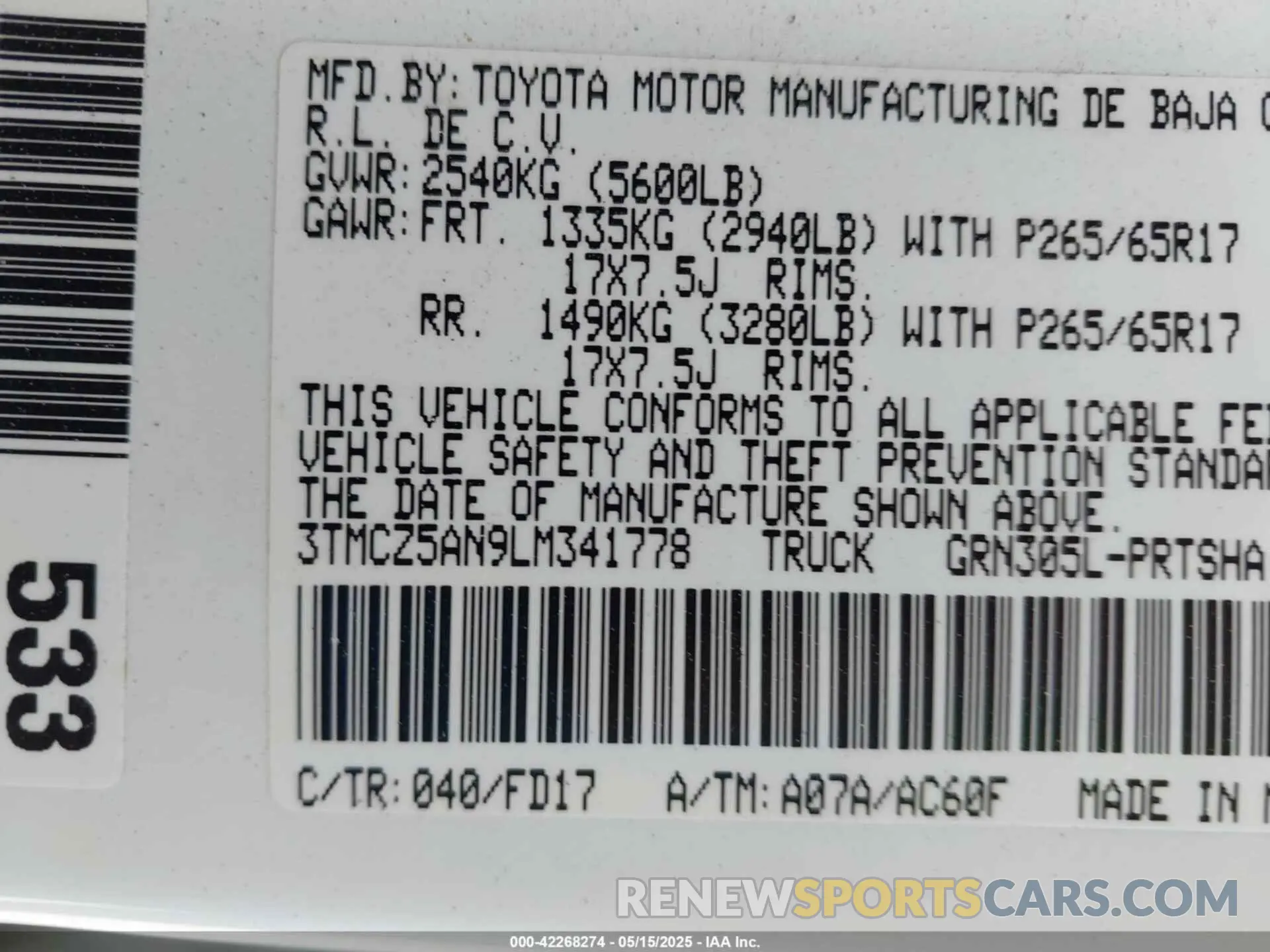 9 Photograph of a damaged car 3TMCZ5AN9LM341778 TOYOTA TACOMA 2020