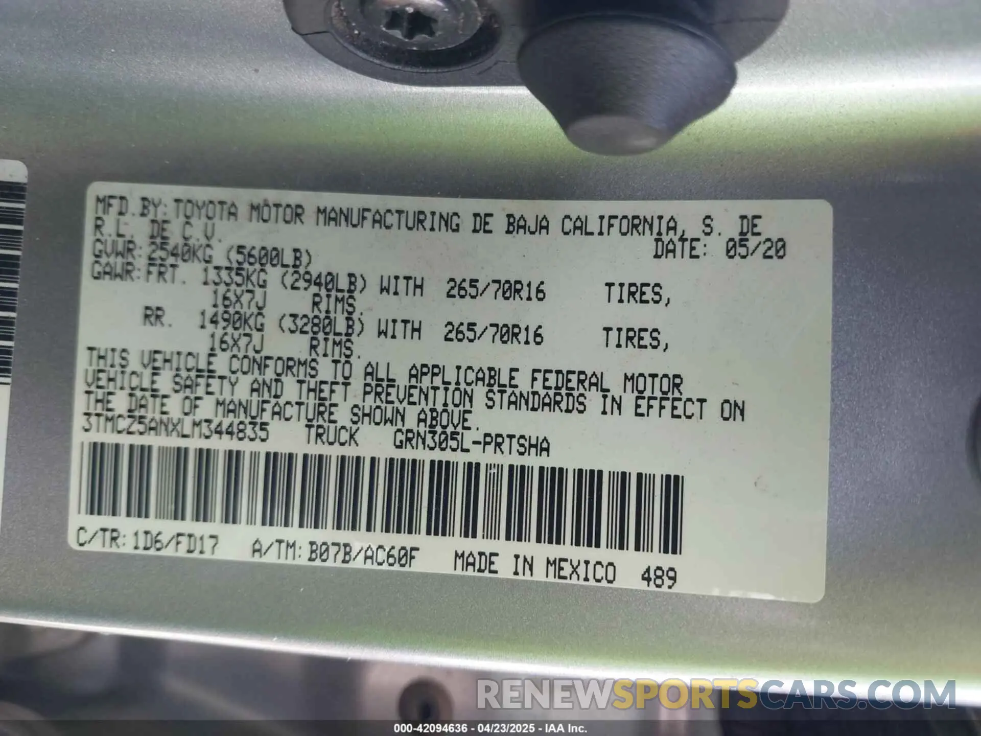 9 Photograph of a damaged car 3TMCZ5ANXLM344835 TOYOTA TACOMA 2020