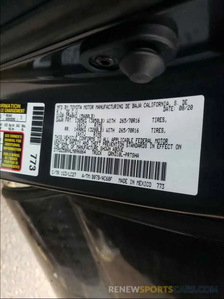 10 Photograph of a damaged car 3TMDZ5BNXLM096864 TOYOTA TACOMA 2020