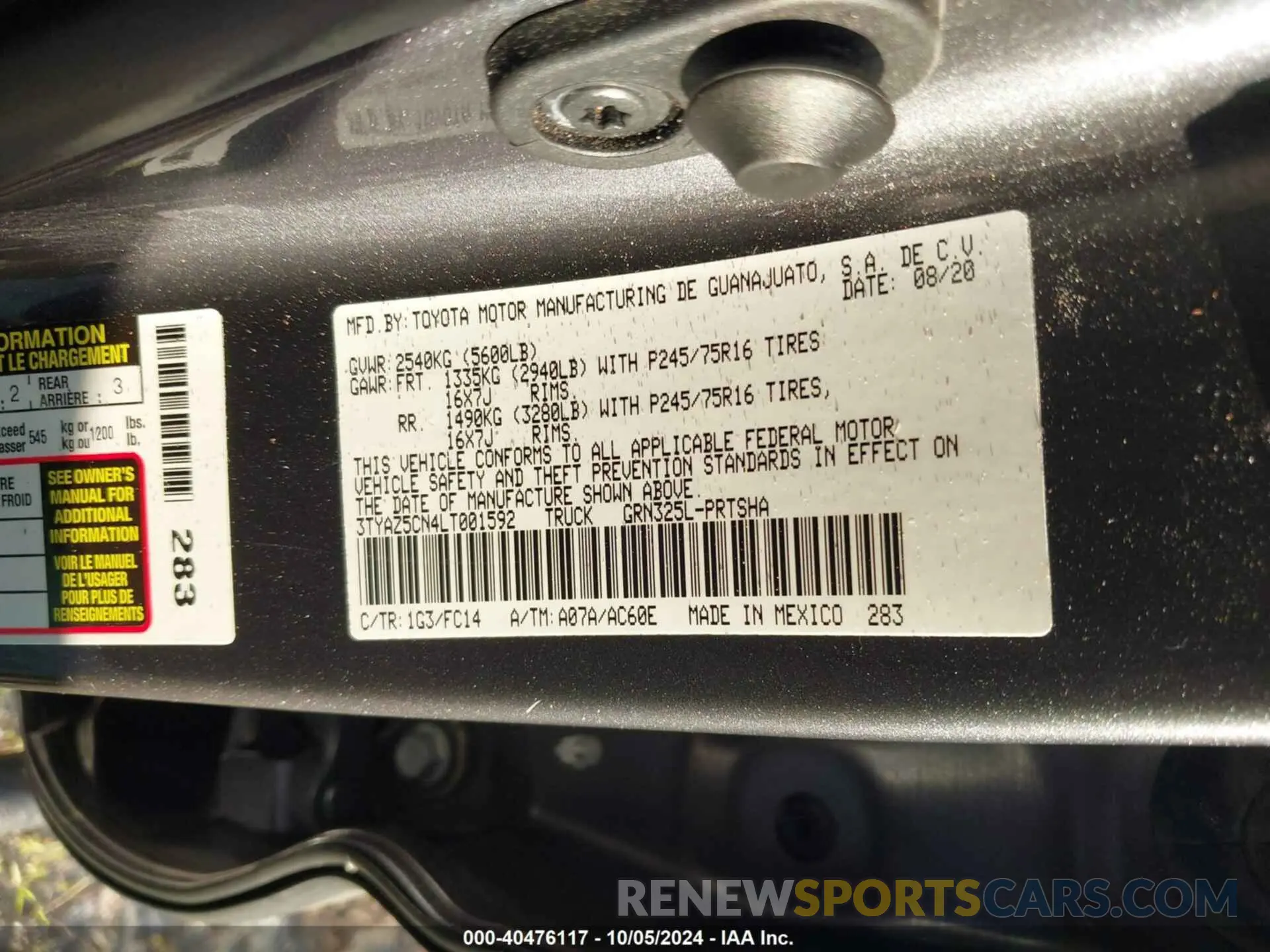 9 Фотография поврежденного автомобиля 3TYAZ5CN4LT001592 TOYOTA TACOMA 2020