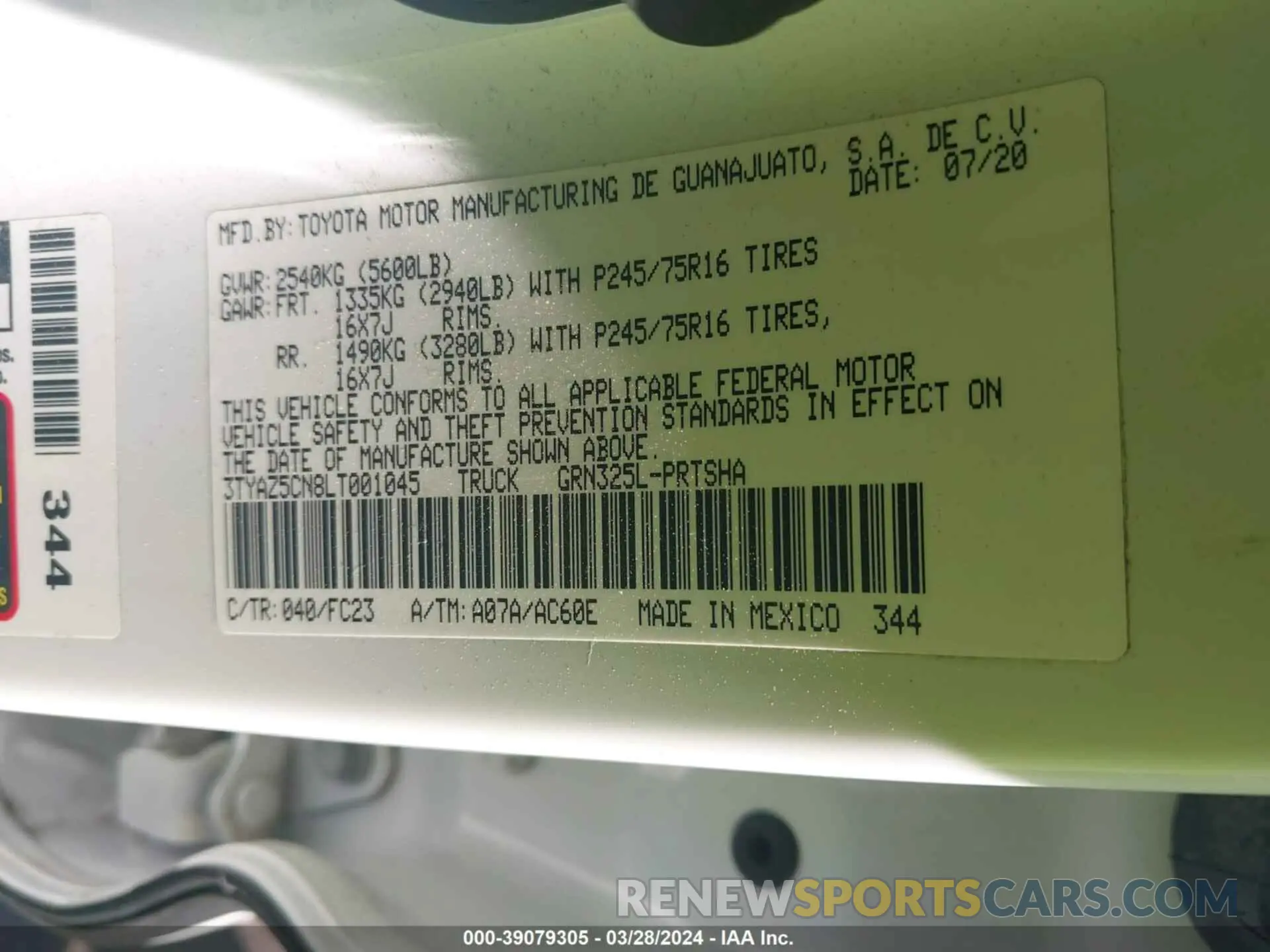 9 Фотография поврежденного автомобиля 3TYAZ5CN8LT001045 TOYOTA TACOMA 2020