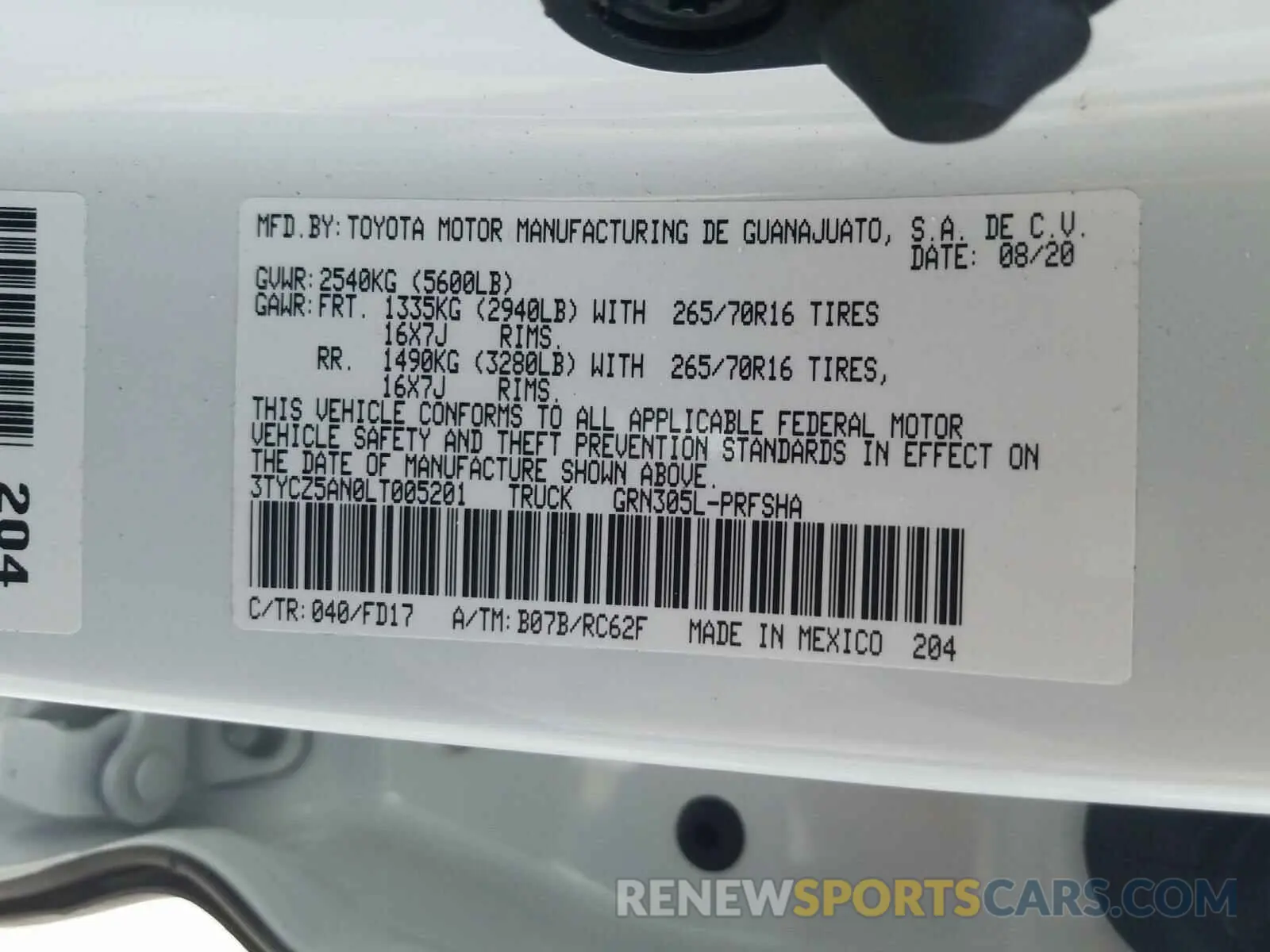 10 Photograph of a damaged car 3TYCZ5AN0LT005201 TOYOTA TACOMA 2020