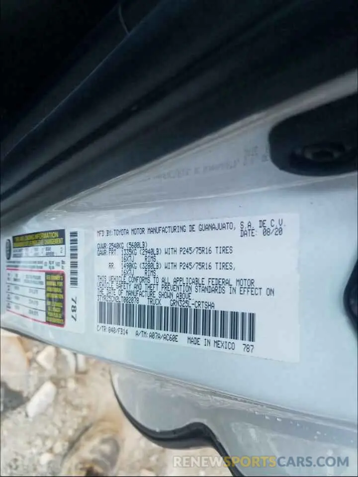 10 Photograph of a damaged car 3TYRZ5CN2LT002078 TOYOTA TACOMA 2020