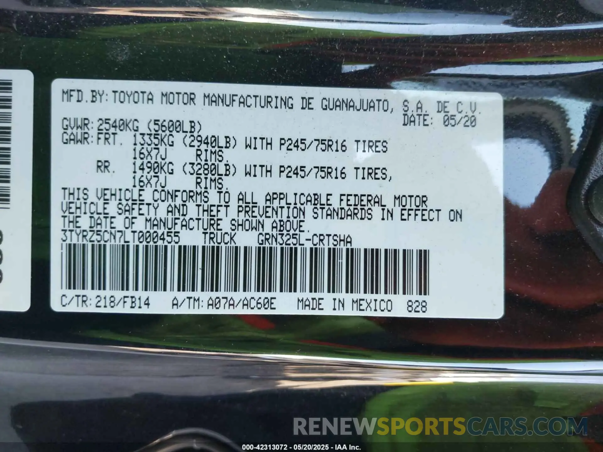 9 Фотография поврежденного автомобиля 3TYRZ5CN7LT000455 TOYOTA TACOMA 2020