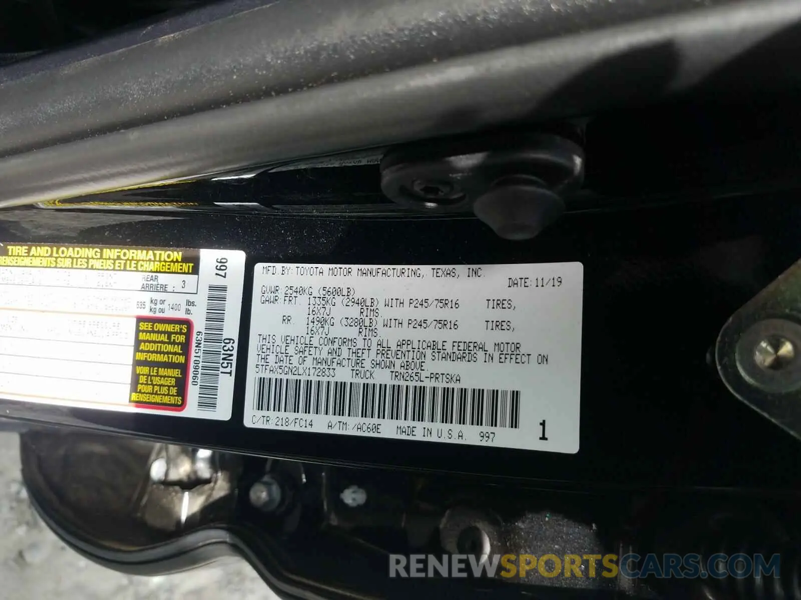10 Photograph of a damaged car 5TFAX5GN2LX172833 TOYOTA TACOMA 2020