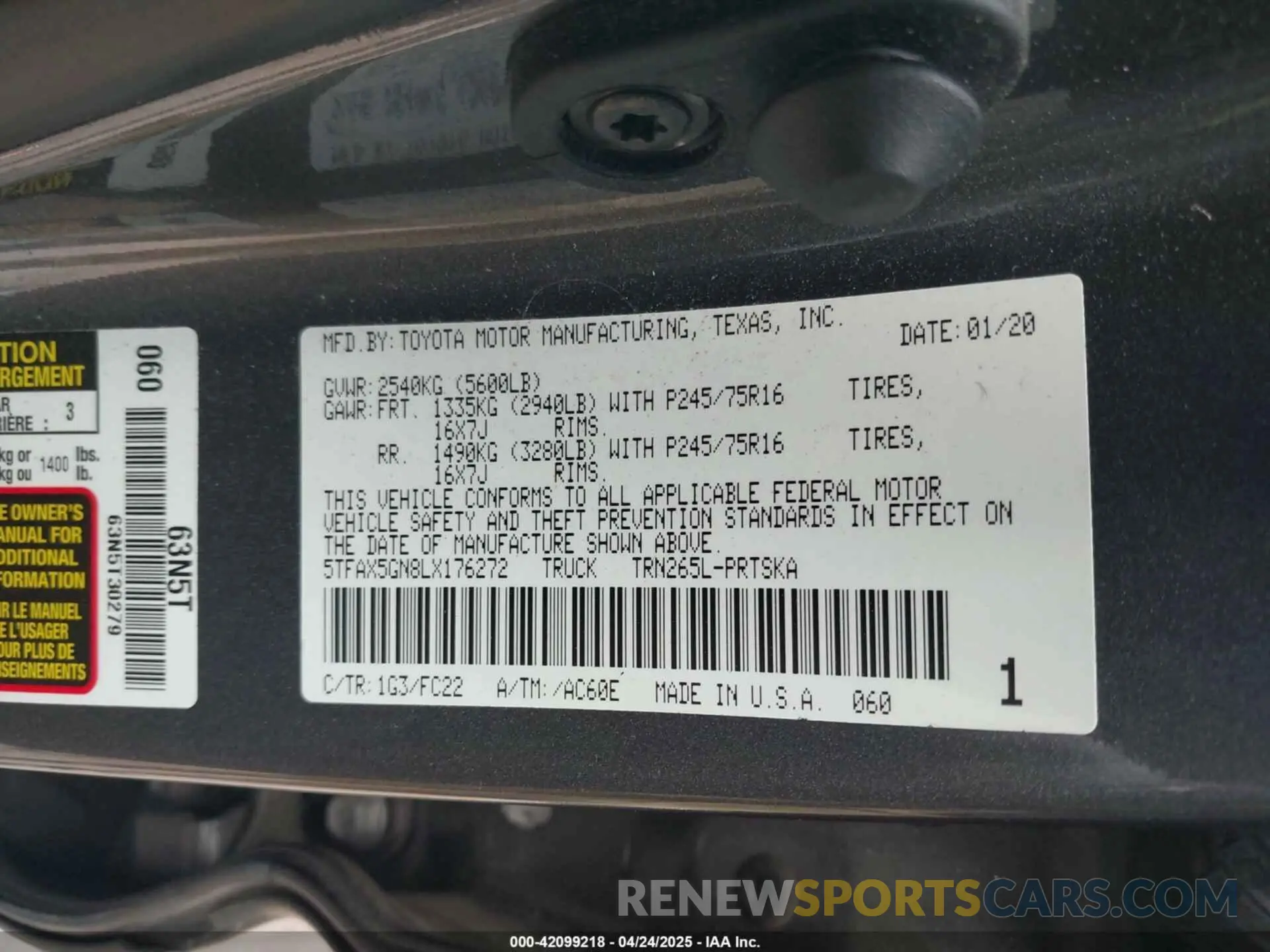 9 Фотография поврежденного автомобиля 5TFAX5GN8LX176272 TOYOTA TACOMA 2020