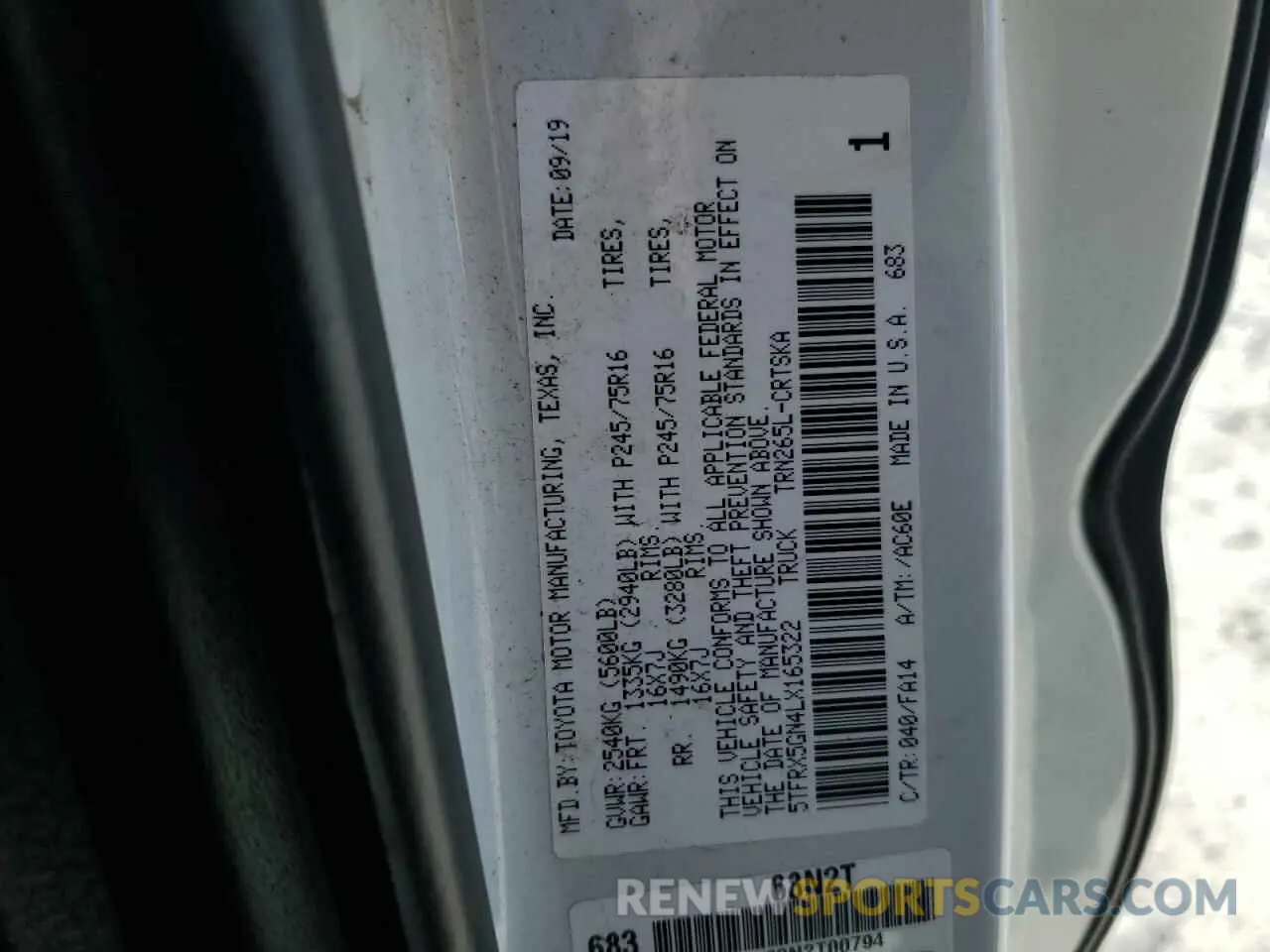 12 Фотография поврежденного автомобиля 5TFRX5GN4LX165322 TOYOTA TACOMA 2020