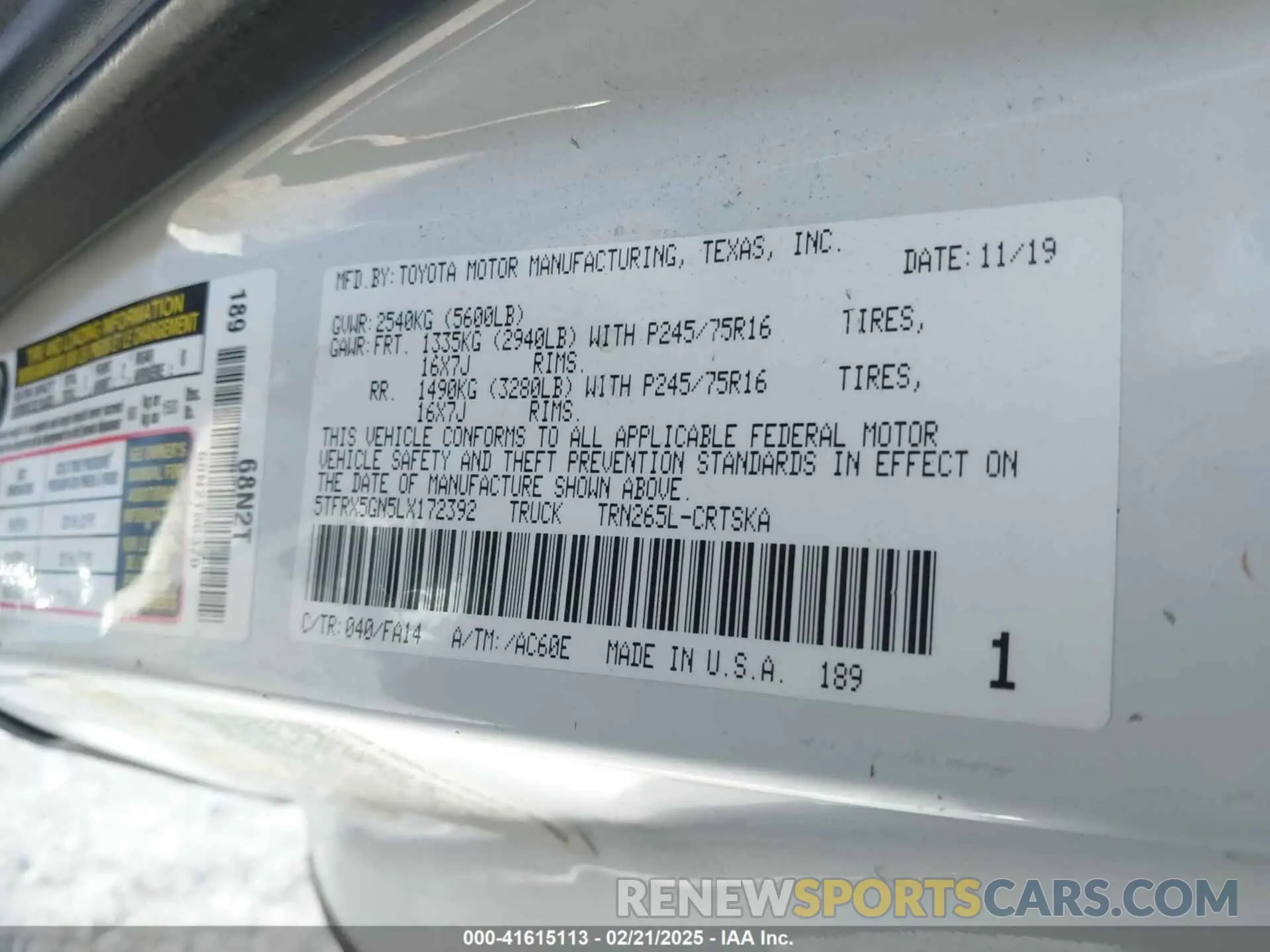 9 Фотография поврежденного автомобиля 5TFRX5GN5LX172392 TOYOTA TACOMA 2020