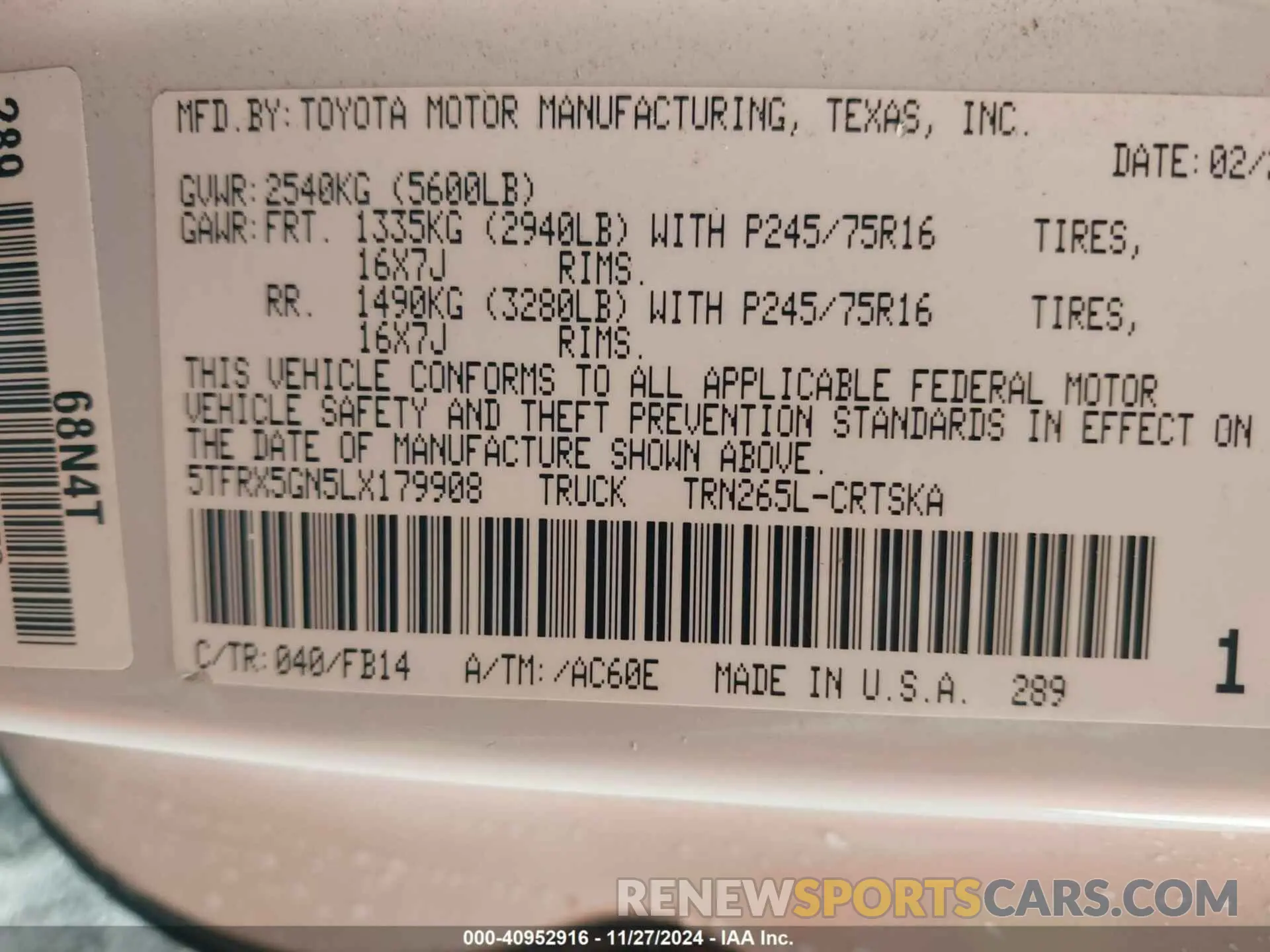 9 Photograph of a damaged car 5TFRX5GN5LX179908 TOYOTA TACOMA 2020