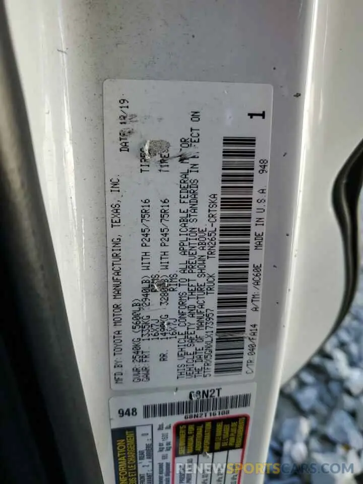 12 Фотография поврежденного автомобиля 5TFRX5GNXLX173957 TOYOTA TACOMA 2020