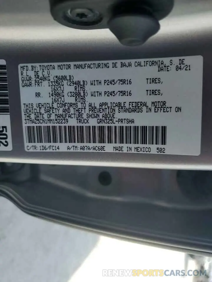 13 Фотография поврежденного автомобиля 3TMAZ5CN1MM152239 TOYOTA TACOMA 2021