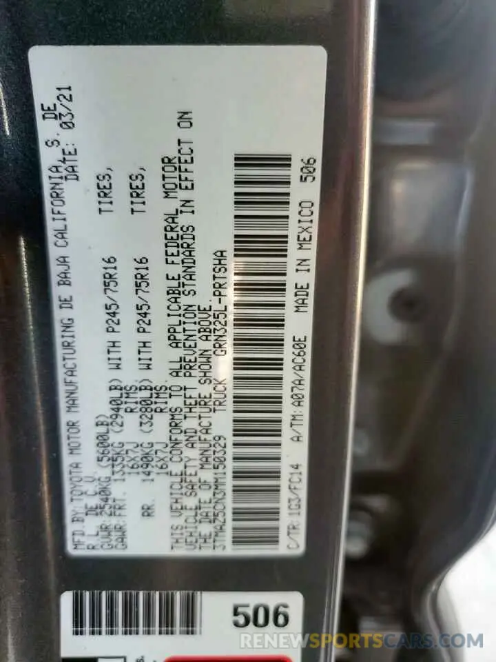 13 Photograph of a damaged car 3TMAZ5CN3MM150329 TOYOTA TACOMA 2021