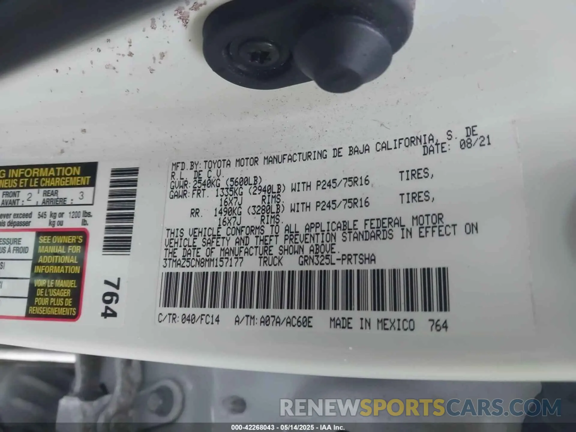 9 Photograph of a damaged car 3TMAZ5CN8MM157177 TOYOTA TACOMA 2021