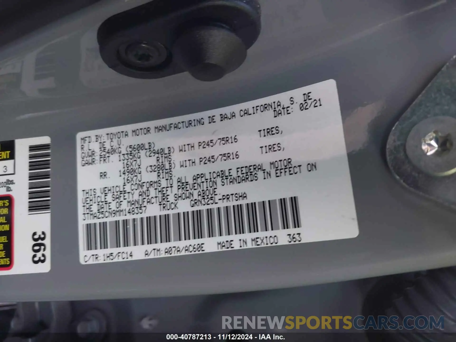 9 Фотография поврежденного автомобиля 3TMAZ5CN9MM148357 TOYOTA TACOMA 2021