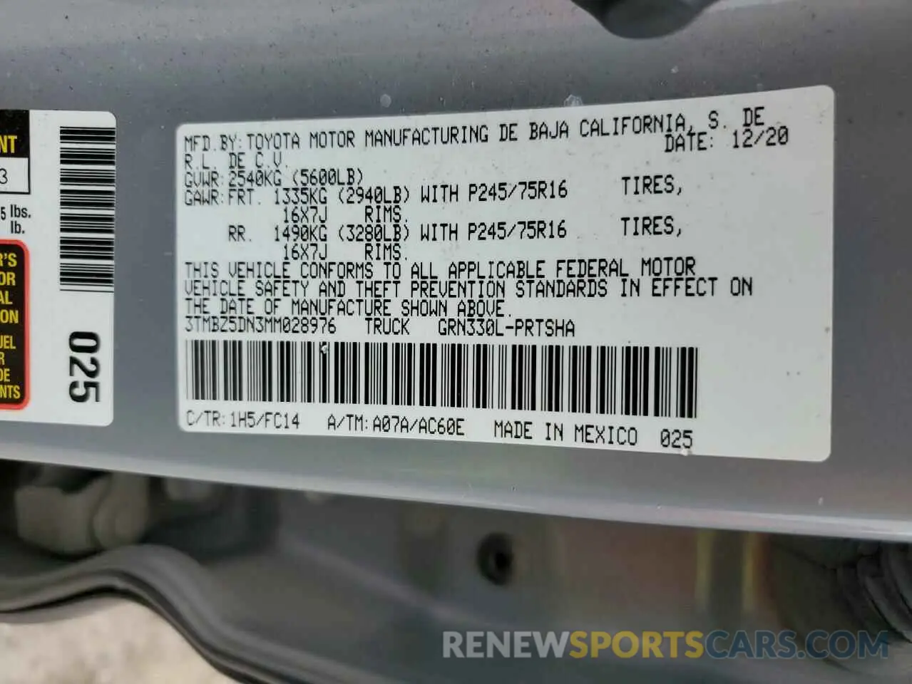 12 Фотография поврежденного автомобиля 3TMBZ5DN3MM028976 TOYOTA TACOMA 2021