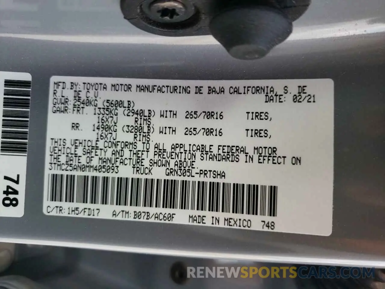 10 Photograph of a damaged car 3TMCZ5AN0MM405093 TOYOTA TACOMA 2021