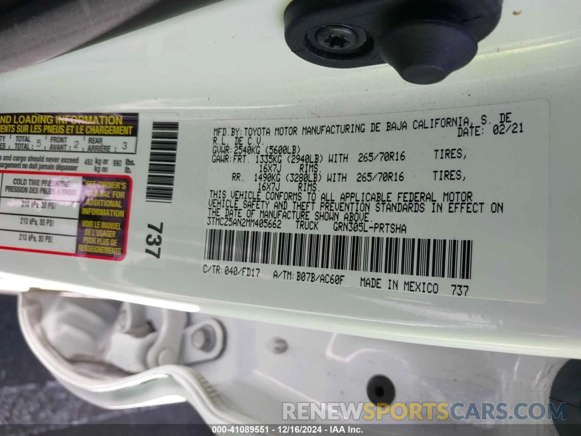 9 Фотография поврежденного автомобиля 3TMCZ5AN2MM405662 TOYOTA TACOMA 2021