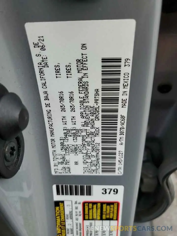 12 Фотография поврежденного автомобиля 3TMCZ5AN6MM430712 TOYOTA TACOMA 2021