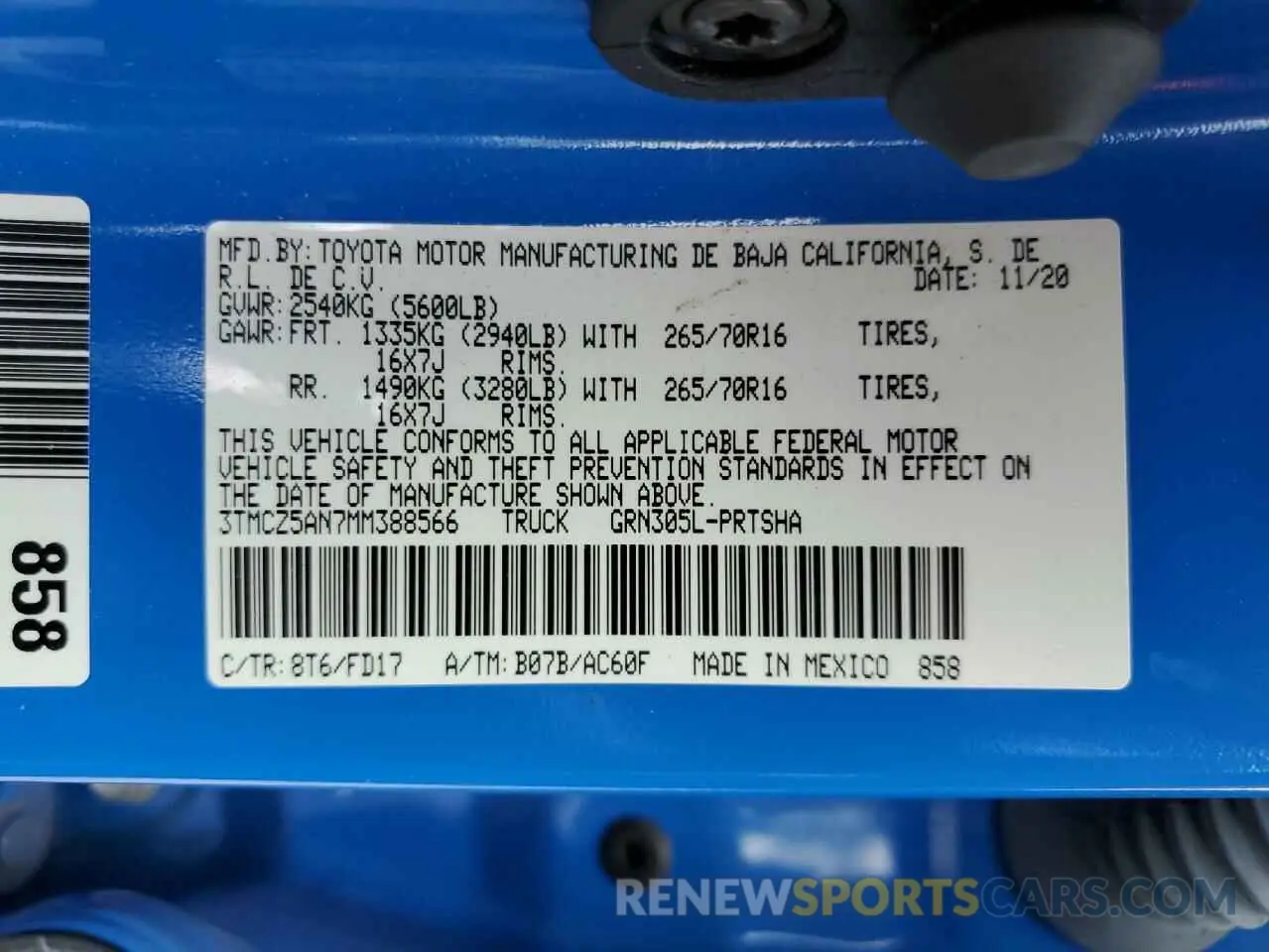 13 Фотография поврежденного автомобиля 3TMCZ5AN7MM388566 TOYOTA TACOMA 2021