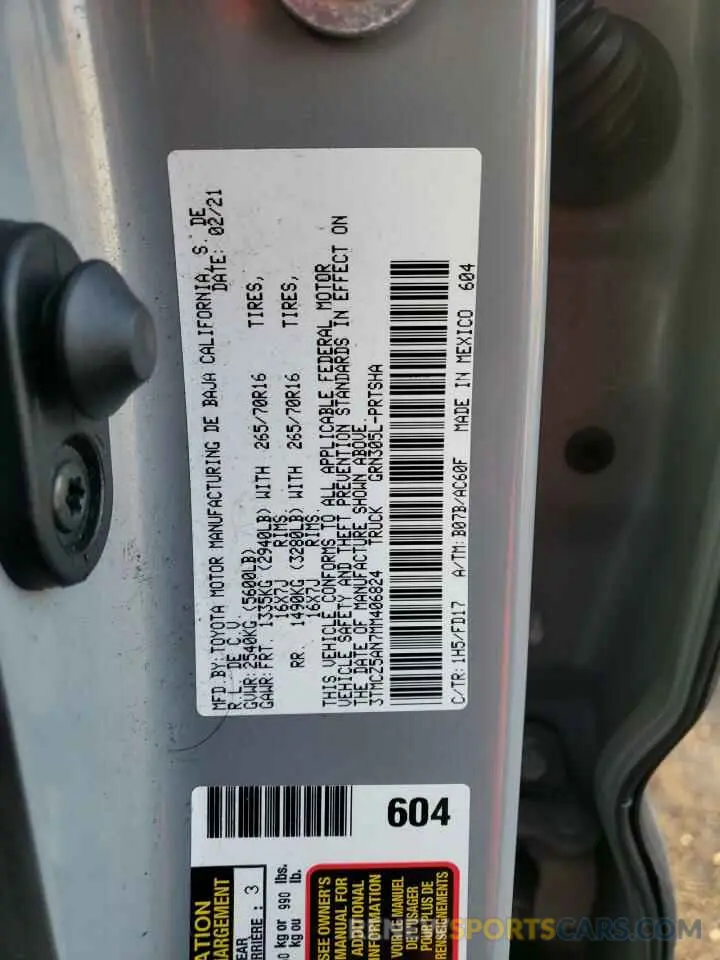 12 Фотография поврежденного автомобиля 3TMCZ5AN7MM406824 TOYOTA TACOMA 2021