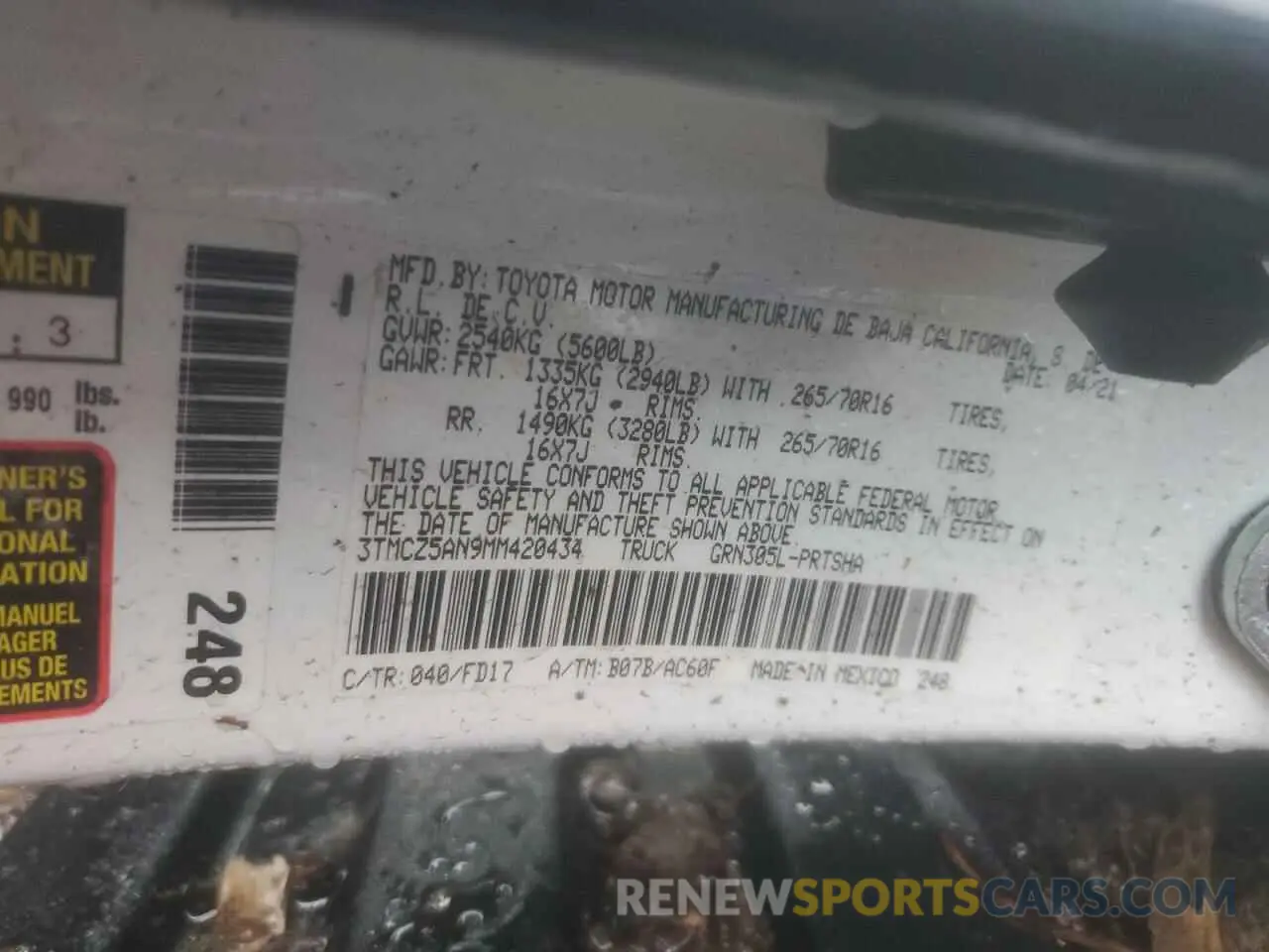 14 Photograph of a damaged car 3TMCZ5AN9MM420434 TOYOTA TACOMA 2021