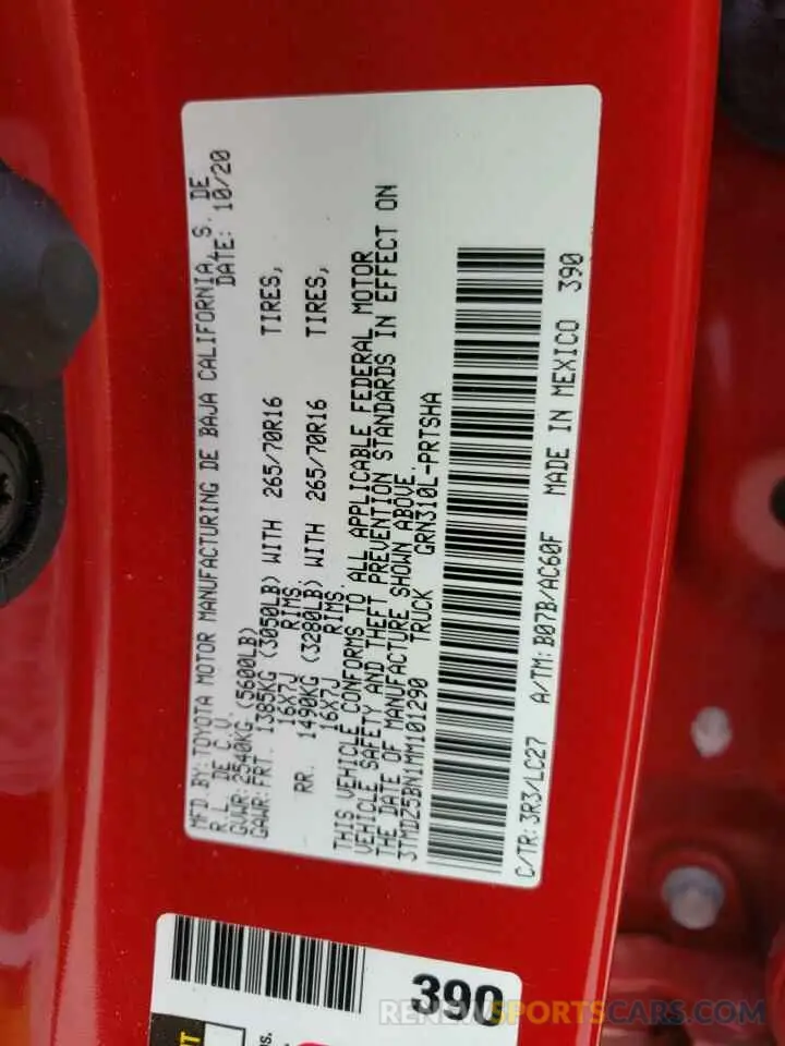 10 Фотография поврежденного автомобиля 3TMDZ5BN1MM101290 TOYOTA TACOMA 2021