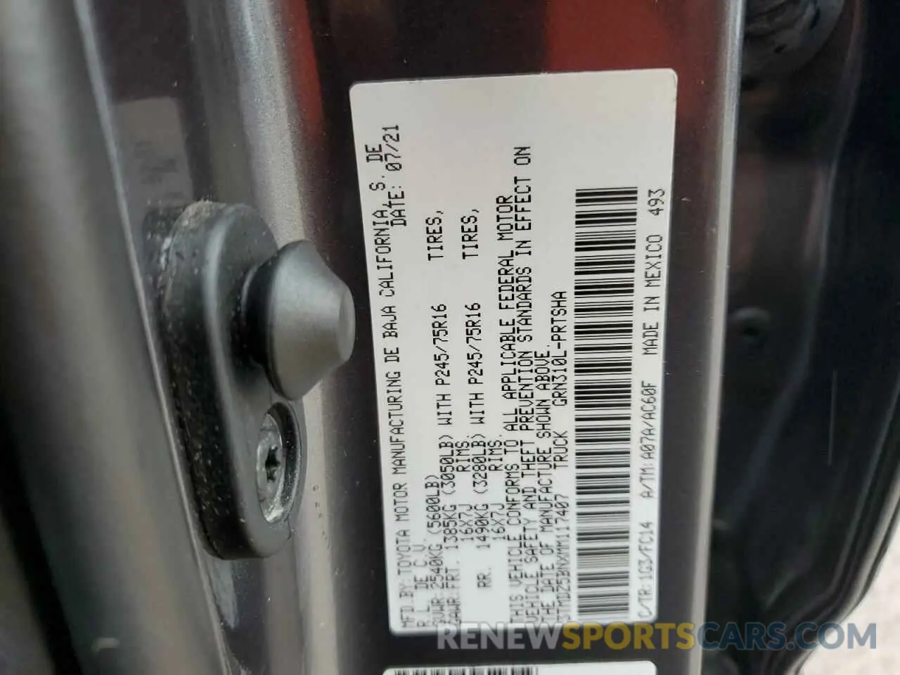 10 Photograph of a damaged car 3TMDZ5BNXMM117407 TOYOTA TACOMA 2021