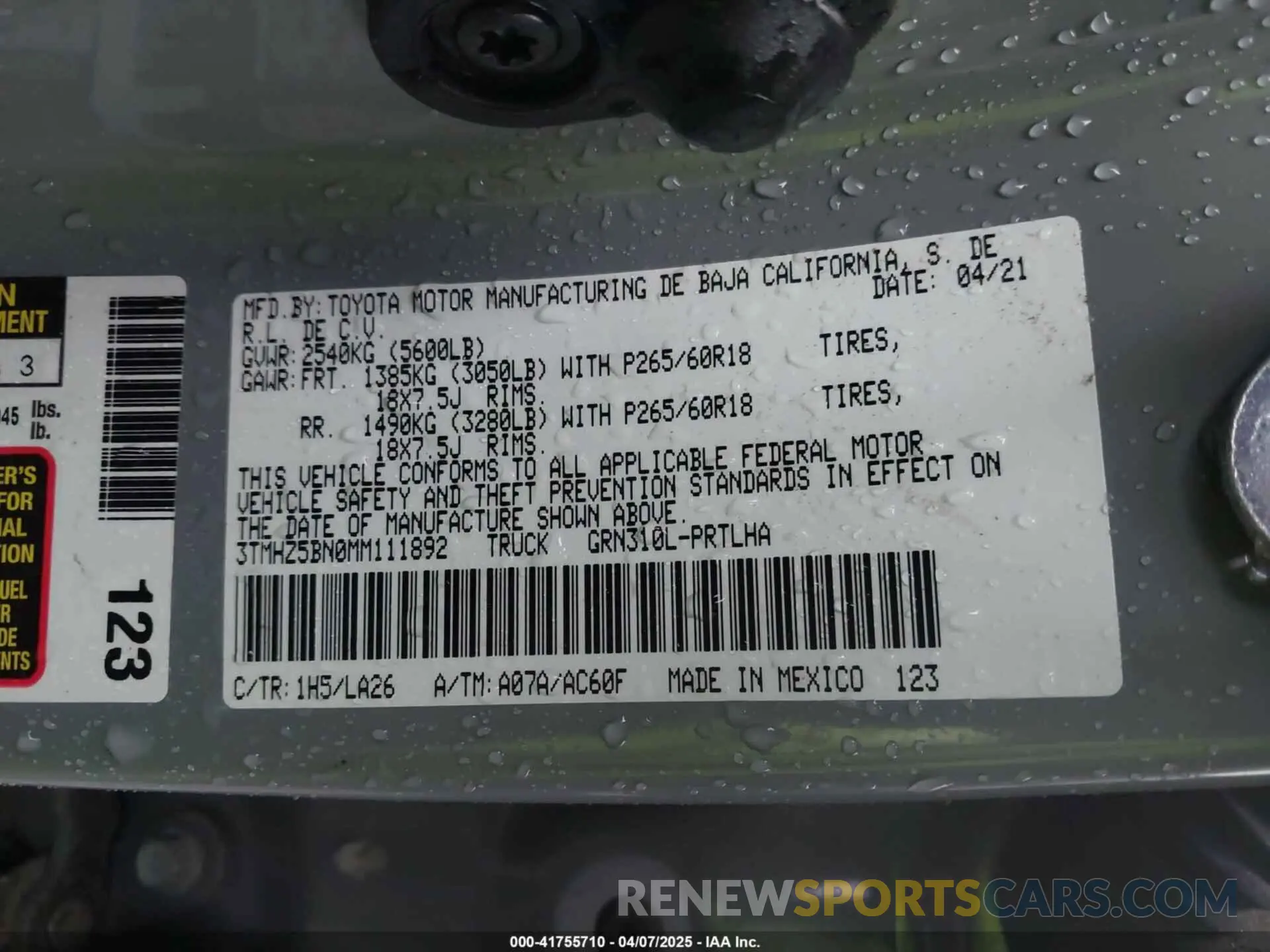 9 Фотография поврежденного автомобиля 3TMHZ5BN0MM111892 TOYOTA TACOMA 2021