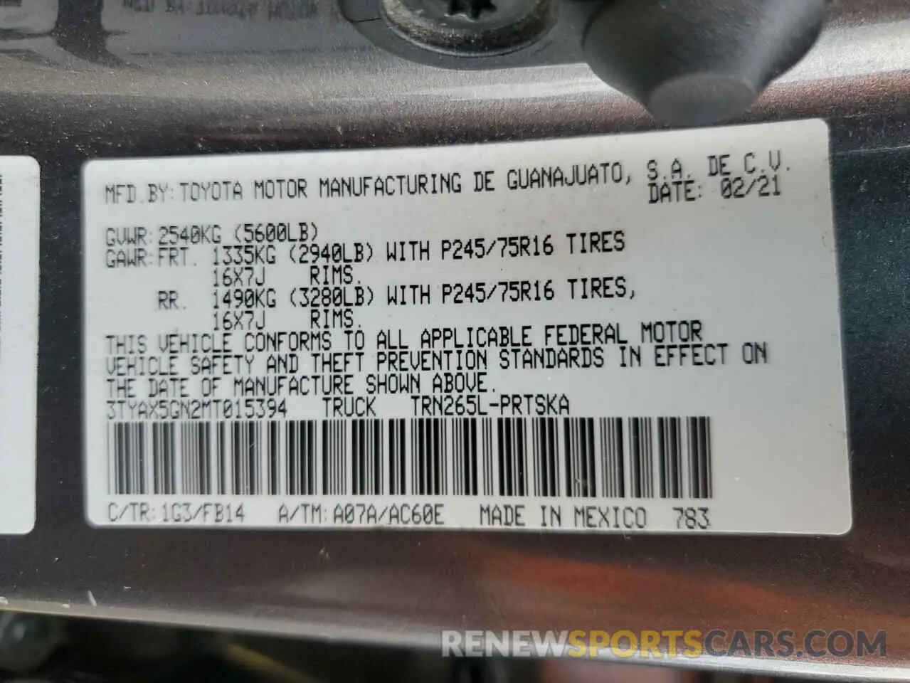 12 Photograph of a damaged car 3TYAX5GN2MT015394 TOYOTA TACOMA 2021