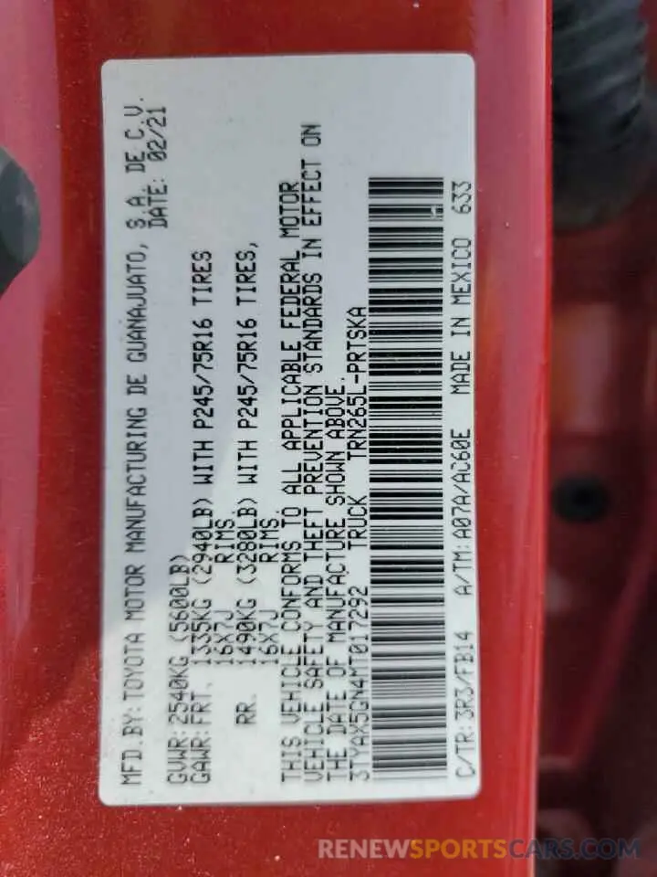 13 Фотография поврежденного автомобиля 3TYAX5GN4MT017292 TOYOTA TACOMA 2021